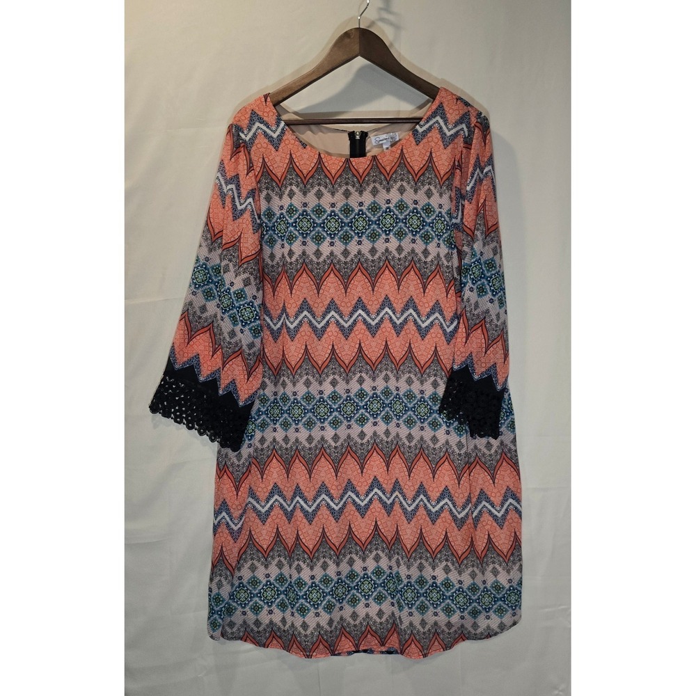 Speechless 3X Boho Aztec Print Chevron Lace Sleeve Shift‎ Dress